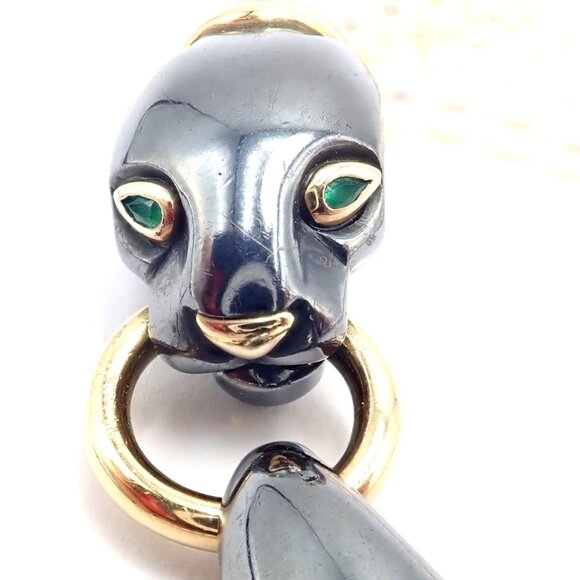 Panthere de Cartier Panther 18k Yellow Gold & Silverium Pearl Emerald Bracelet - Picture 6 of 14